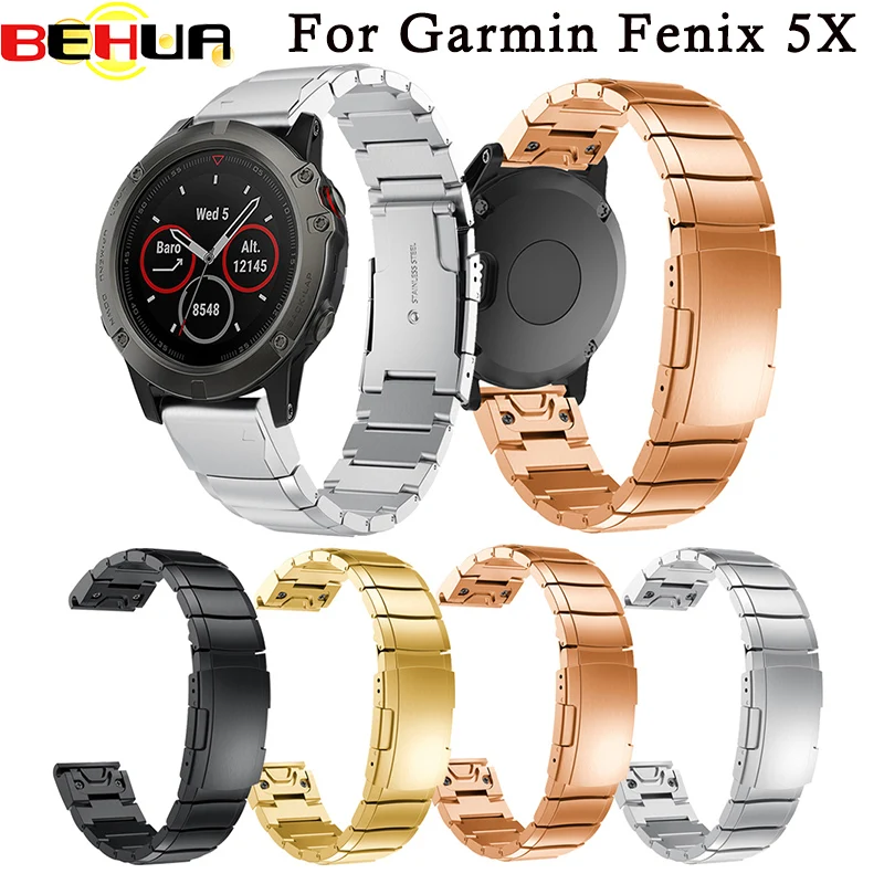

Watch Strap Genuine Stainless Steel Bracelet Quick Release Replacement Fit Band Strap Wristband for Garmin Fenix 5X Fenix5X GPS