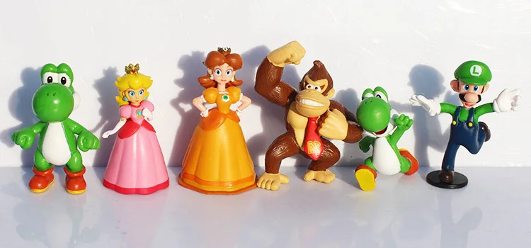 18 pcs//lot cute Super Mario Bros yoshi dinosaur Peach toad Goomba PVC Doll Toys