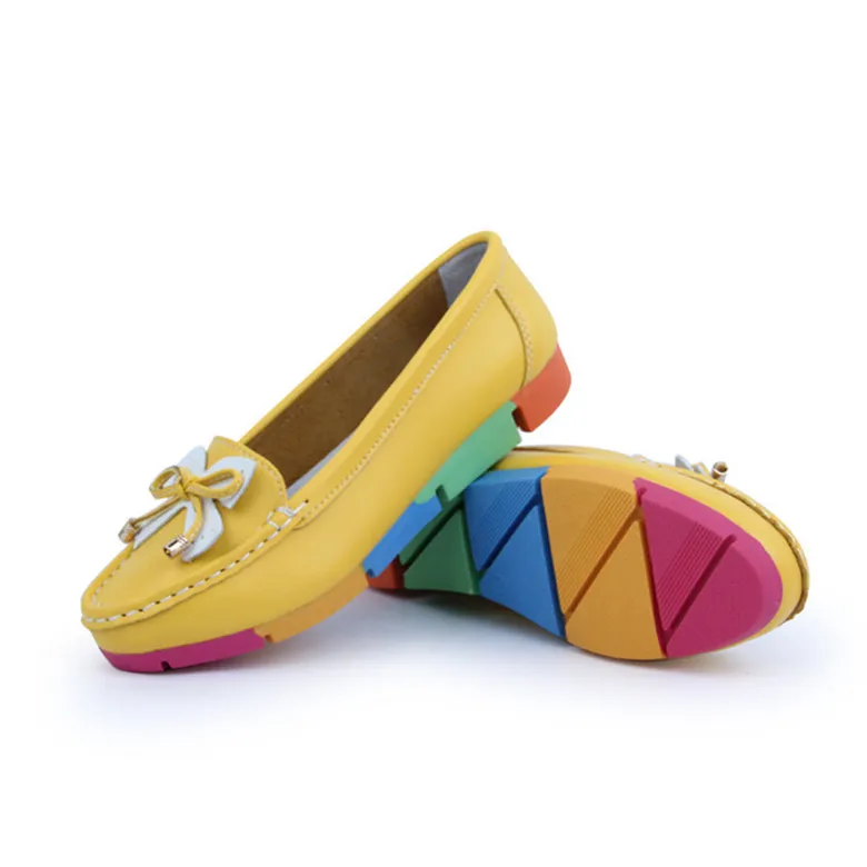 YAERNI Women Casual Shoes Solid Cut-outs Bowknot Women Flats Round Toe Moccasins Loafers Breathable Colorful Sole Shoes - Цвет: Цвет: желтый