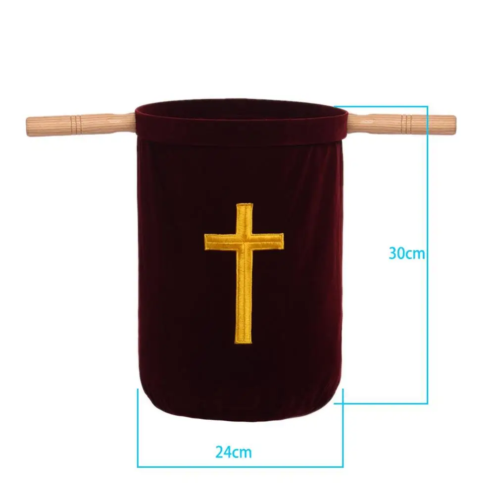 Velvet Blend Church Bag Church Cross Tithe Offering Bag with Wooden Handles
