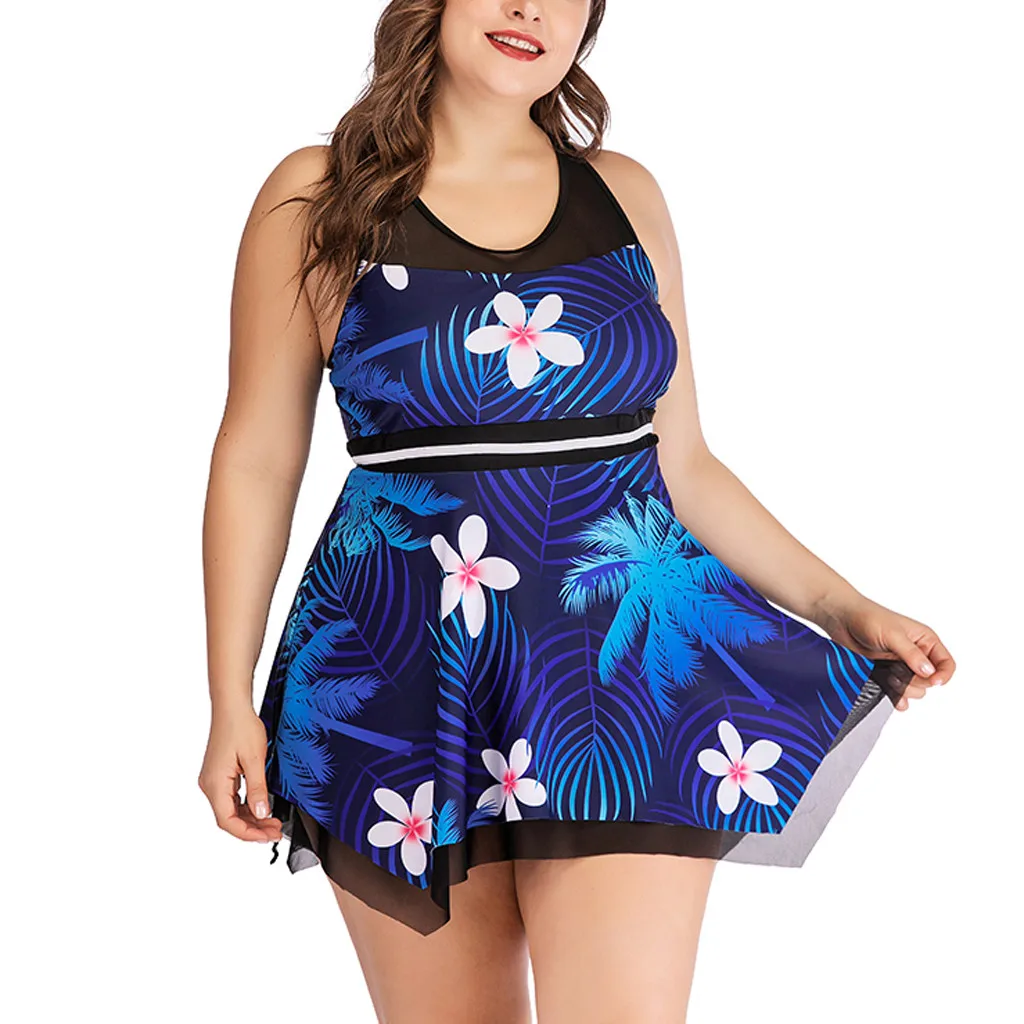 

Women's large size conservative bikini mesh stitching leaf print split swimsuit Bandage Bathing Suit Biquini mujer #NEW