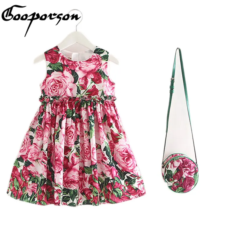 

Girls Summer Dress With Bag Ice Cream Printed Sleeveless Party Dress For Baby Girl High Quality Girls Dress New Fashion
