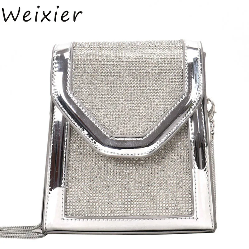 

WEIXIER ladies Bling Bling messenger crossbody shoulder chain bags Women Small Flap totes sequined handbag party purse V3-63