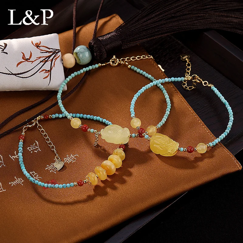 2019 New 925 Sterling Silver Retro High-Grade Amber&ampBeeswax Natural Gemstone handmade Bracelet Luxury Fine Jewelry For Christmas |