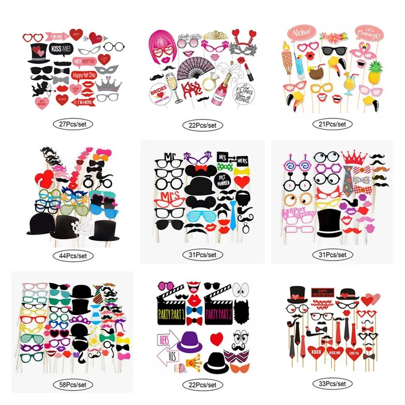 

10-60Pcs DIY Photo Booth Props Funny Mask Glasses Mustache Lip On A Stick Birthday Bride Wedding Decoration Party Accessories