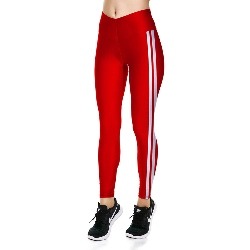 

Leggings New Arrival Hot Women's Leggings Red With White Stripes Sides Print Leggings Spring&Autumn Casual Pants