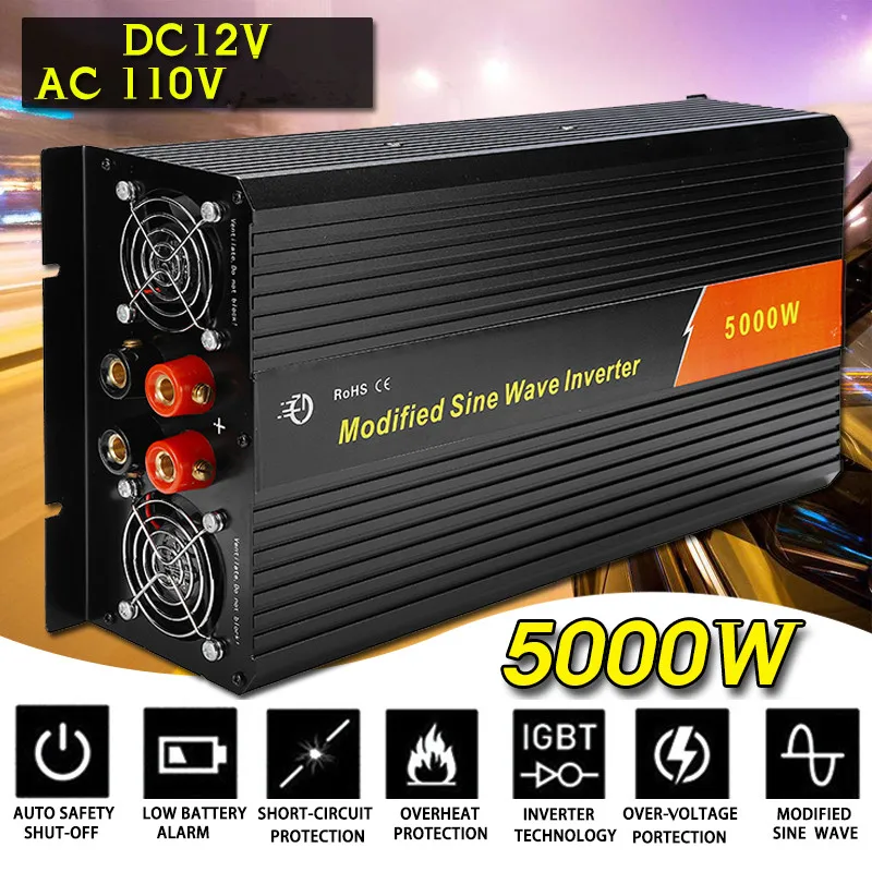 

KROAK Inverter 12V 110V/220V 10000W Peaks Modified Sine Wave 5000W Voltage Transformer Power Inverter Converter Car Charge USB