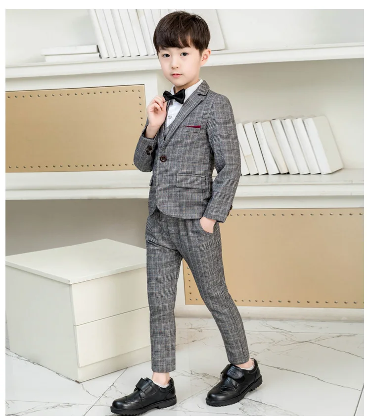 Flower Boys Formal Blazer Clothing Set Kids Jacket Vest Pants 3Pcs Wedding Tuxedo Suit Children Party Performance Dress Costume