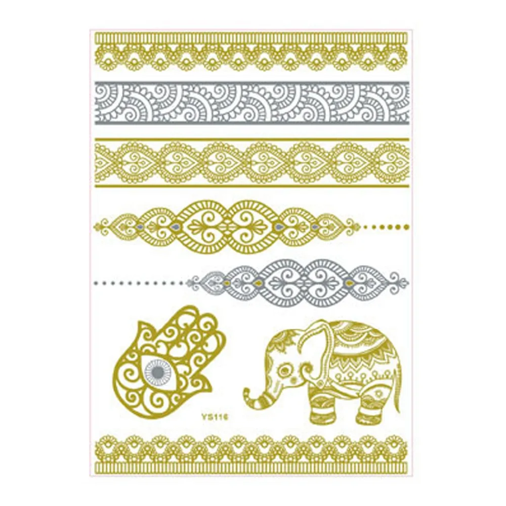 الجملة الوشم المؤقت للماء الفيل تاتو النساء القلب يترك الزهور الذهب معدن غطاء ندوب الوشم وشم على شكل رسوم للجسم