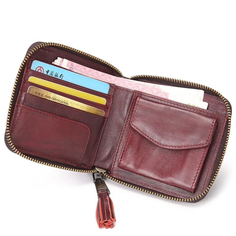 Vintage Genuine Real Leather Women Short Wallets Small Wallet Coin