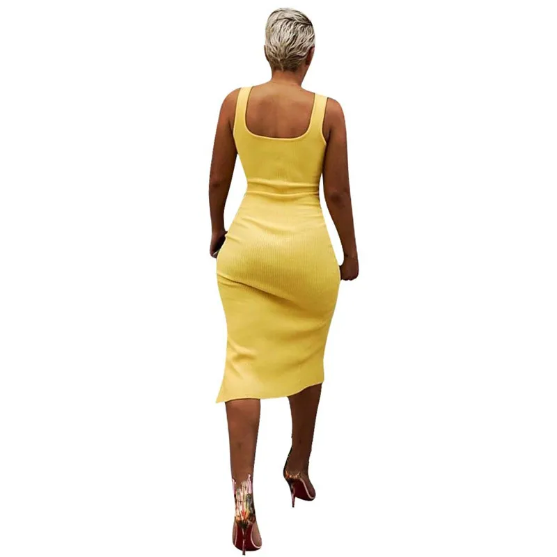 2019 женское летнее стрейчевое трикотажное платье миди без рукавов на пуговицах