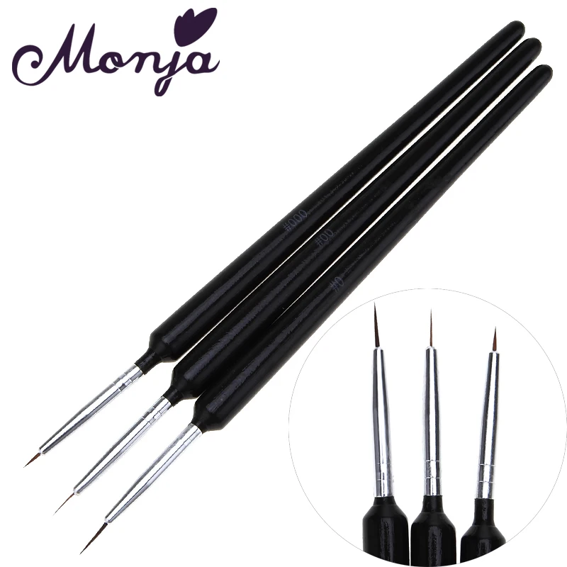 

Monja 3pcs/set 9/11/14mm Nail Art French Stripes Lines Liner Painting Brush Grids Flower Image Design Drawing Pen Manicure Tool