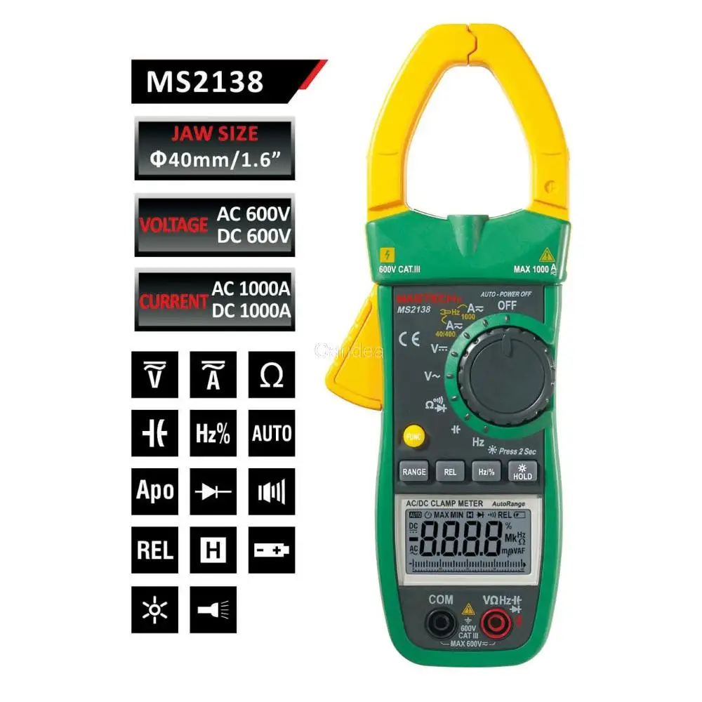 

Mastech Digital Clamp Meter MS2138 MS2138R DC/AC Current 1000A Multimeter Voltmeter Ammeter Profession Multifunction Multimetro