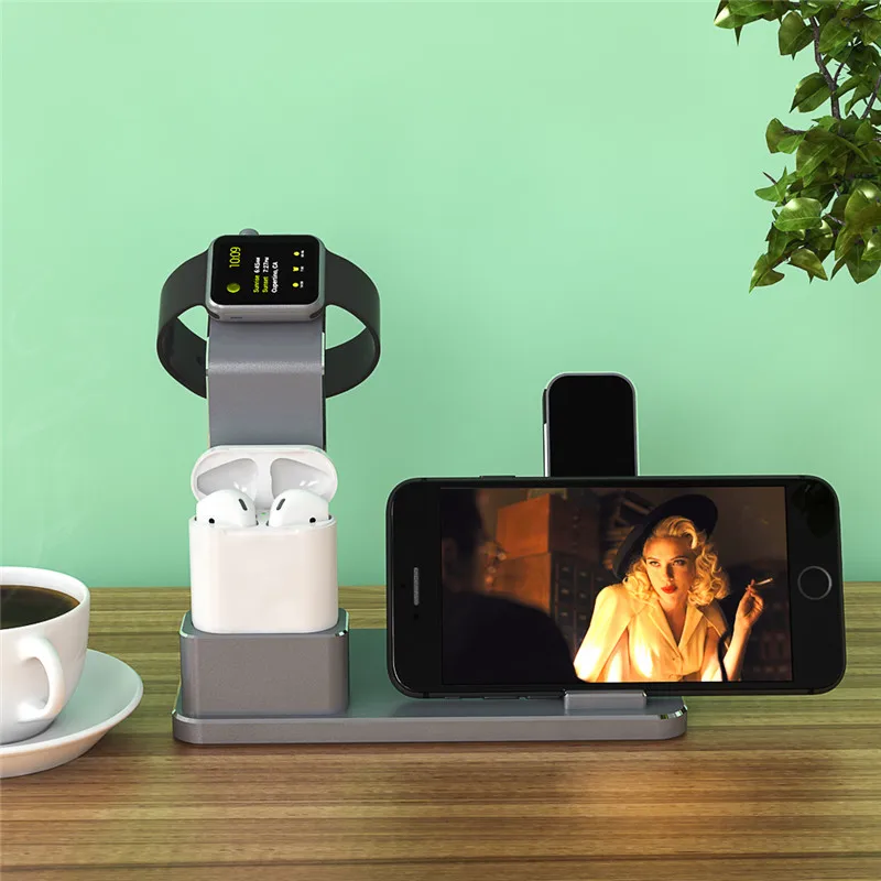 

Top Selling Stand for Apple Watch 4 In 1 AirPods Accessories Charging Dock Phone Holder for Series 2/1/iPhone 7/7Plus/6s Plus/5s