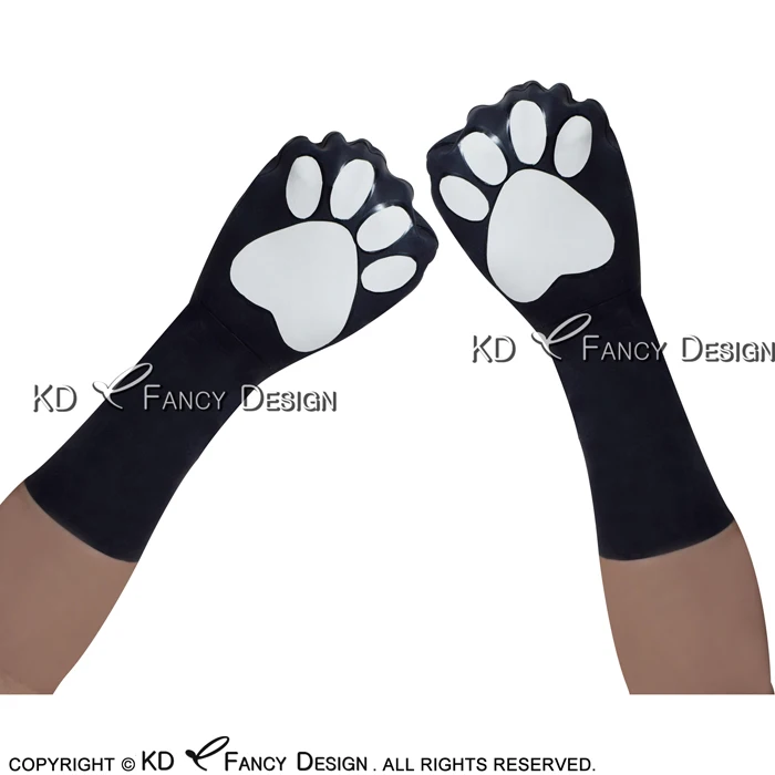 Черные с белым следом кошки животных сексуальные короткие латексные перчатки резиновые варежки резиновые перчатки ST-0021 - Цвет: black with white