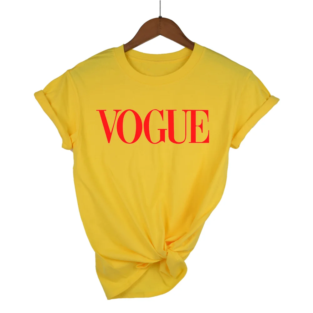 100% хлопок VOGUE Женская дышащая футболка с буквенным принтом Повседневная круглым
