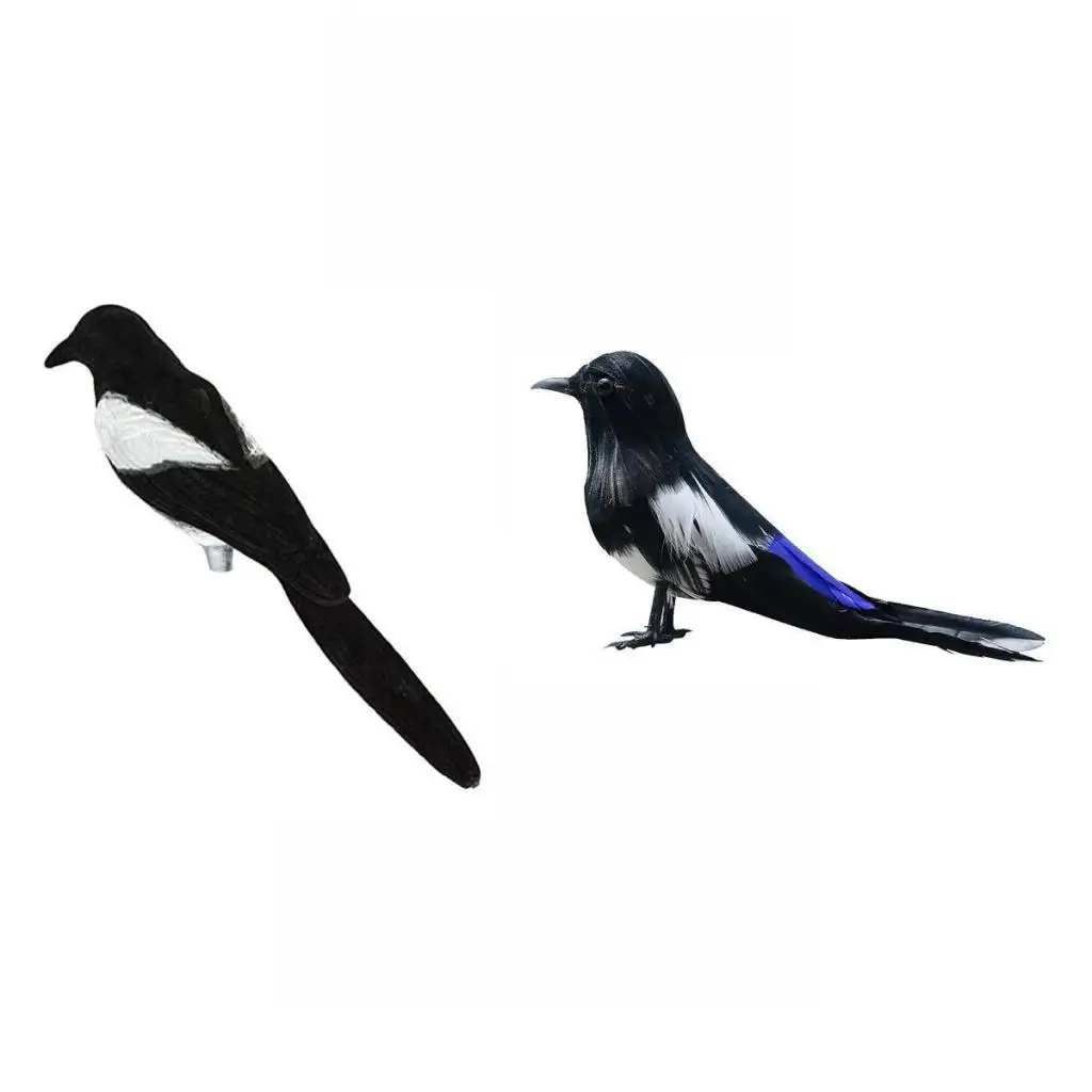 2 Piece Artificial Bird Feathered Realistic Garden Home Ornament Magpies