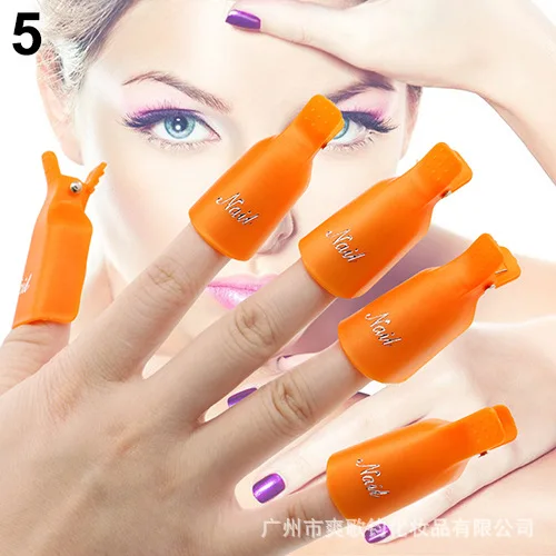 10 шт., хорошее качество, пластик, акрил, дизайн ногтей, замочить от зажима, колпачок, средство для снятия УФ гель-лака, гель-краска для извлечения жидкости - Цвет: Orange