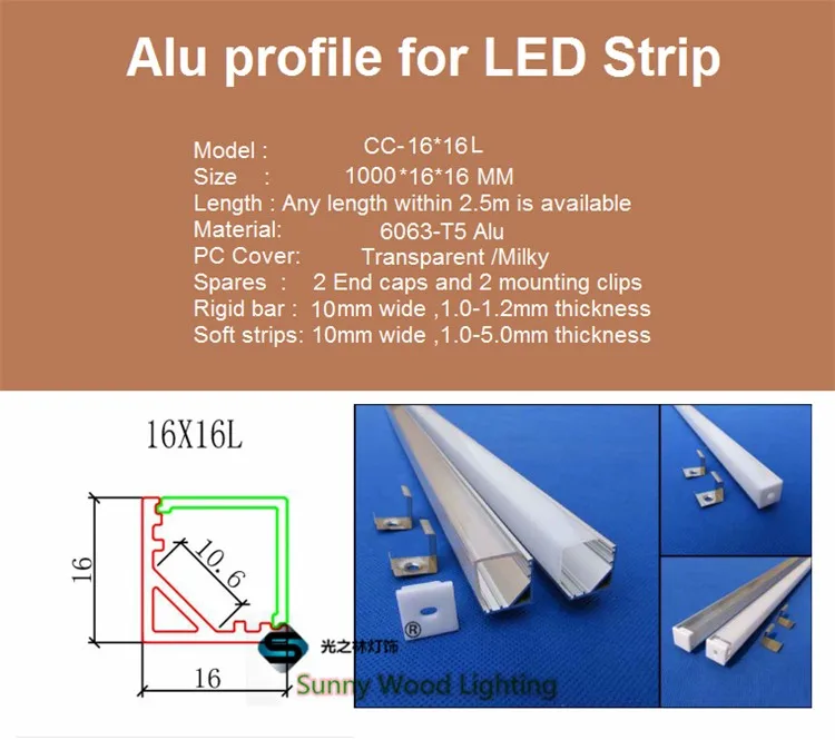 10 шт./партия 40 дюймов 90 Угловой алюминиевый профиль для 5050 светодиодные ленты, молочный/Прозрачный чехол для 10 мм pcb, светодиодные бар свет с полосой