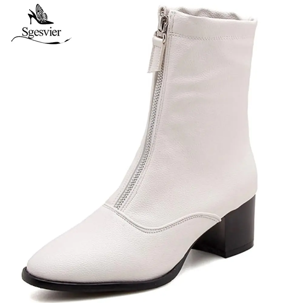 

Sgesvier Fashion Women High Heel Ankle boots Zipper Chelsea Boots Concise Round Toe Woman Boot Black Apricot Big Size 33-50 B609