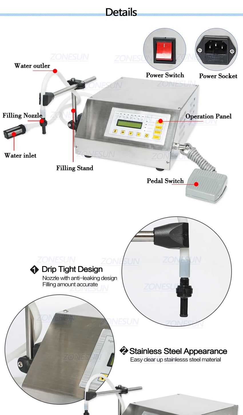 ZONESUN GFK-160, компактная машина для наполнения жидкостей с точным цифровым управлением, машина для наполнения жидкостей с цифровым управлением, 5-3500 мл