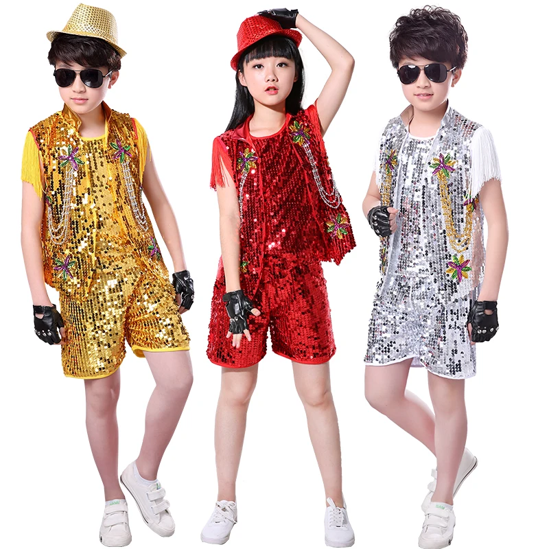 

International Children's Day Jazz Dance Performance Girl Drum Ensemble Children Modern Dance Boys Sequins Set