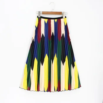 

2019 Summer Long Pleated Skirt High Elasticity Cartoon Women's Skirt Printing Midi Jupe Femme Plus Size Green Skirt