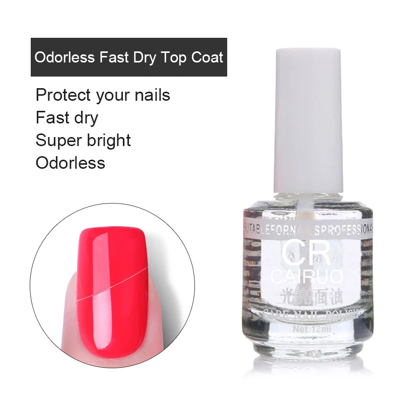 

CR Brand 12ml Fast Dry Top Coat Odourless Top Oil Nail Polish Lacquer Super Bright Eco-friendly Manicure Nail Care