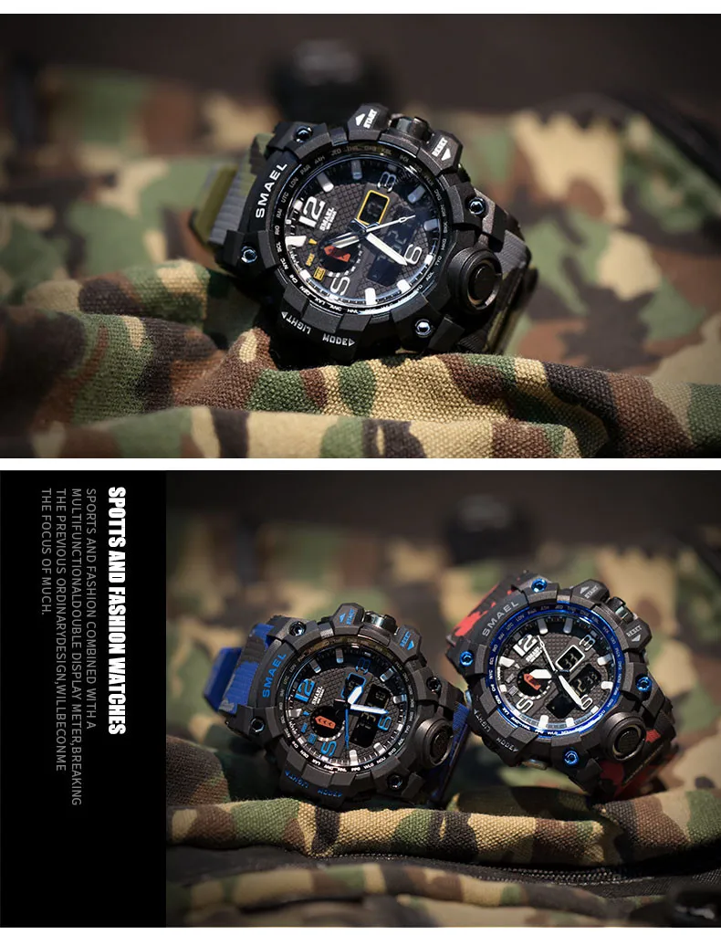 Новинка SMAEL мужские спортивные многофункциональные водонепроницаемые светодиодный цифровые кварцевые наручные часы 1545# NN0311