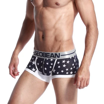 

SEOBEAN Mens cotton Star fashion boxer sexy Stretch man underwear Sleep Bottom ropa interior hombre Man Intimates Spandex