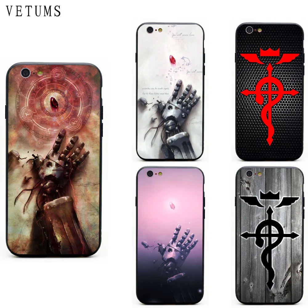 

VETUMS Anime Fullmetal Alchemist PC Hard TPU Rubber Hybrid Phone Case Cover For iPhone 5 5s SE 6 6s Plus 7 8 Plus X XR XS Max
