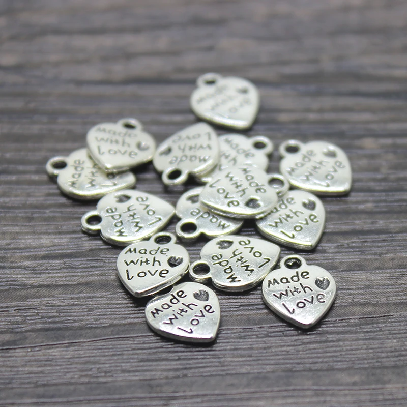 50PCS 12*10MM Antique Silver Plated Zinc Alloy Double Sides Silver