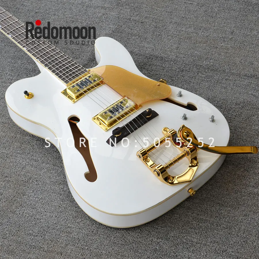 

Factory custom Tele electric guitar with hollow body white color gold hardwares guitar maple fretboard musical instrument shop