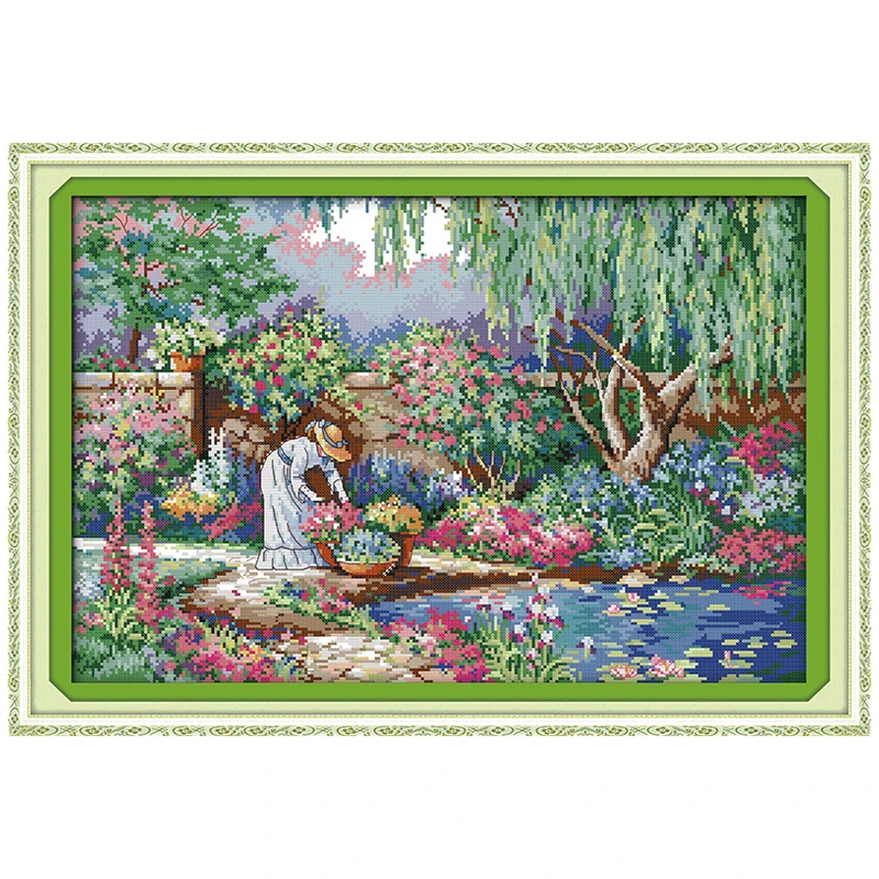 

Garden Girl Patterns Counted Cross Stitch 11CT 14CT Cross Stitch Set Wholesale Scenery Cross-stitch Kit Embroidery Needlework