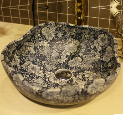 New Jingdezhen Ceramic Art basin basin counter basin washbasin washbasin flowers blue flower