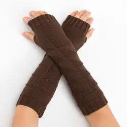 Осень Для женщин шерсть митенки зимние модные перчатки без пальцев кнопка вязаный Варежки длинные Перчатки велосипедные перчатки