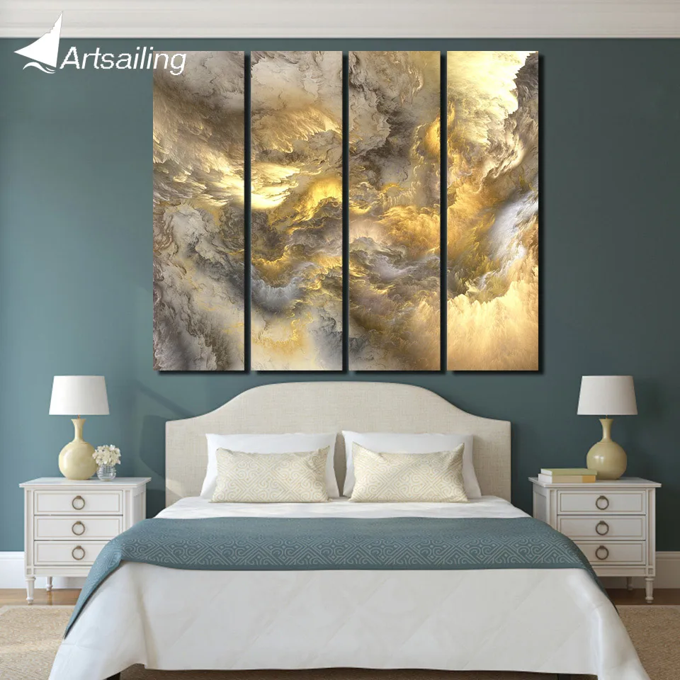 Günstig 4 stück Gedruckt abstrakte gold grau wolken Malerei Leinwand wand bilder für wohnzimmer wand kunst leinwand Freies verschiffen  up 1290D