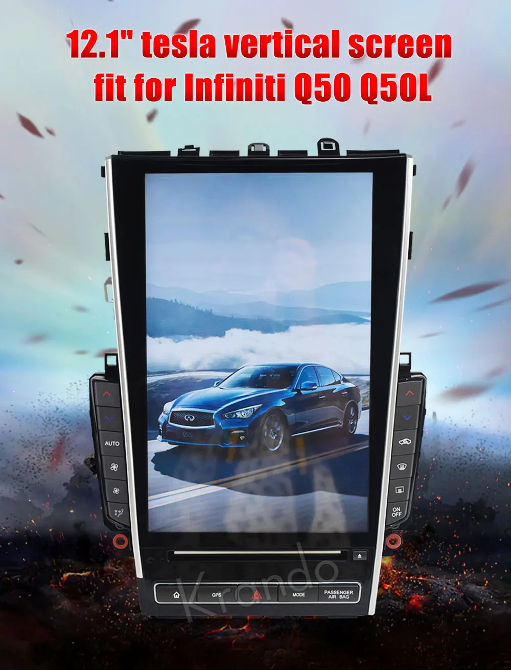 Clearance Krando Android 8.1 12.1" Tesla Vertical screen car audio radio player for Infiniti Q50 Q50L gps navigation multimedia system BT 0