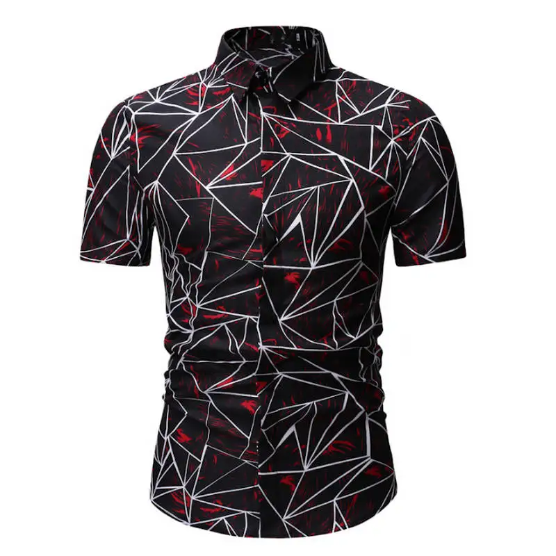 Для мужчин; короткий рукав гавайская рубашка Летний стиль Для мужчин Повседневное пляжные гавайская рубашка Slim Fit Мужская блузка летний топ - Цвет: YS05 red and white