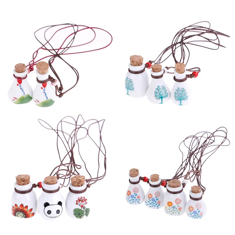 

1PC Ceramic Glass With Wood Pendant Perfume Necklace Bottle Ceramic Nail Cup For Art Work Neclaces And DIY