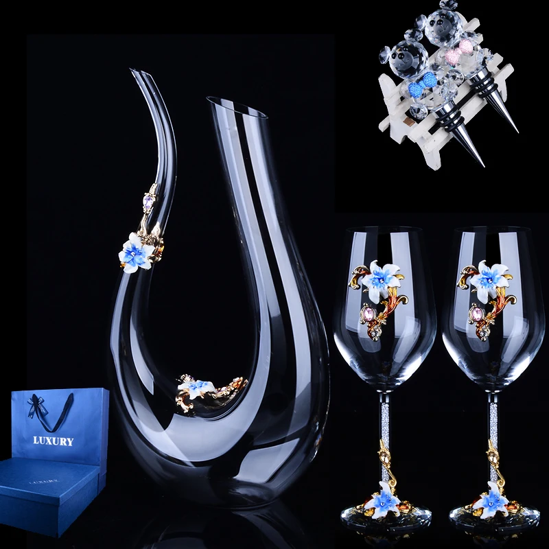 Luxurious Colour Enamel Lead Free Crystal Glass Goblet Red Wine