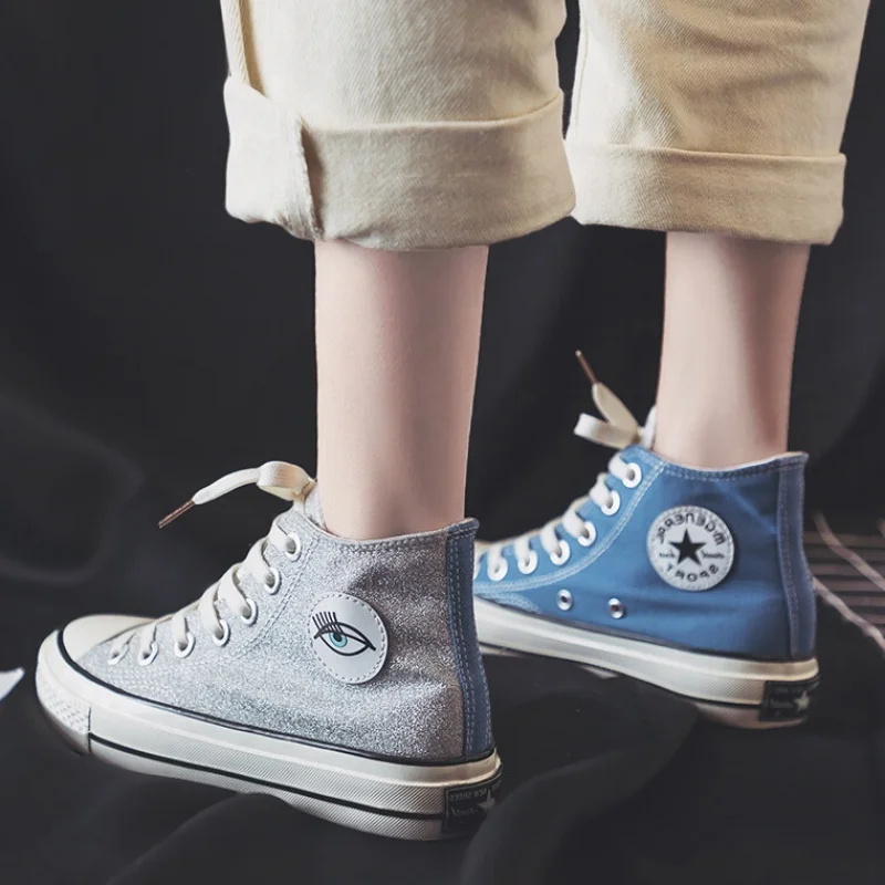 

Women Canvas Shoes high top Lace-Up Outdoor fashion girls Shoes Two Colors Patchwork Casual Sneakers tenis feminino 6J34