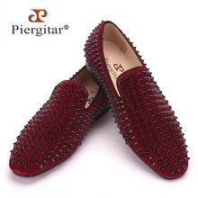 Handmade men velvet shoes with black rivets Fashion party and wedding men loafers Italian style smoking slipper men’s falts