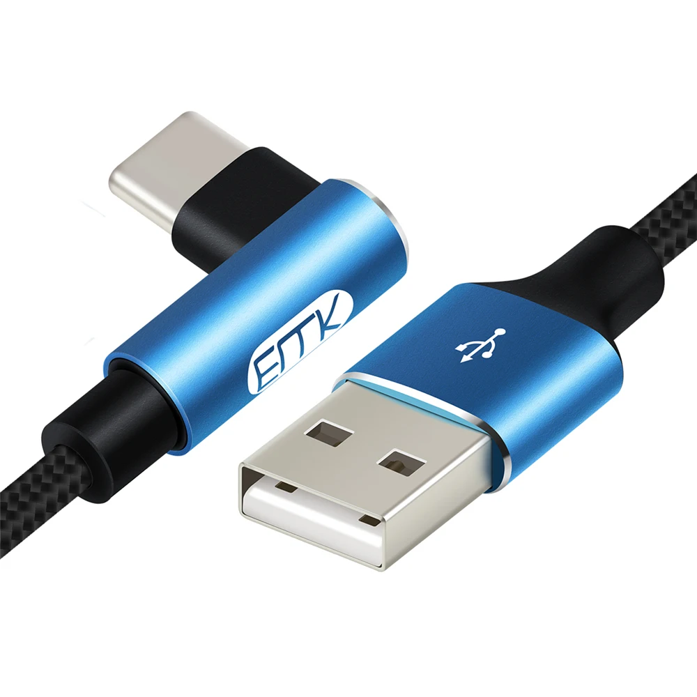 EMK 90 degree Type C Cable for Samsung Galaxy S9 Plus 5V/2A USB Data