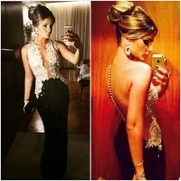 Latest Design Vestido de Festa Longo Sexy Sheer Back Mermaid White And Black Long Evening Party Dresses Special Occasion Dresses
