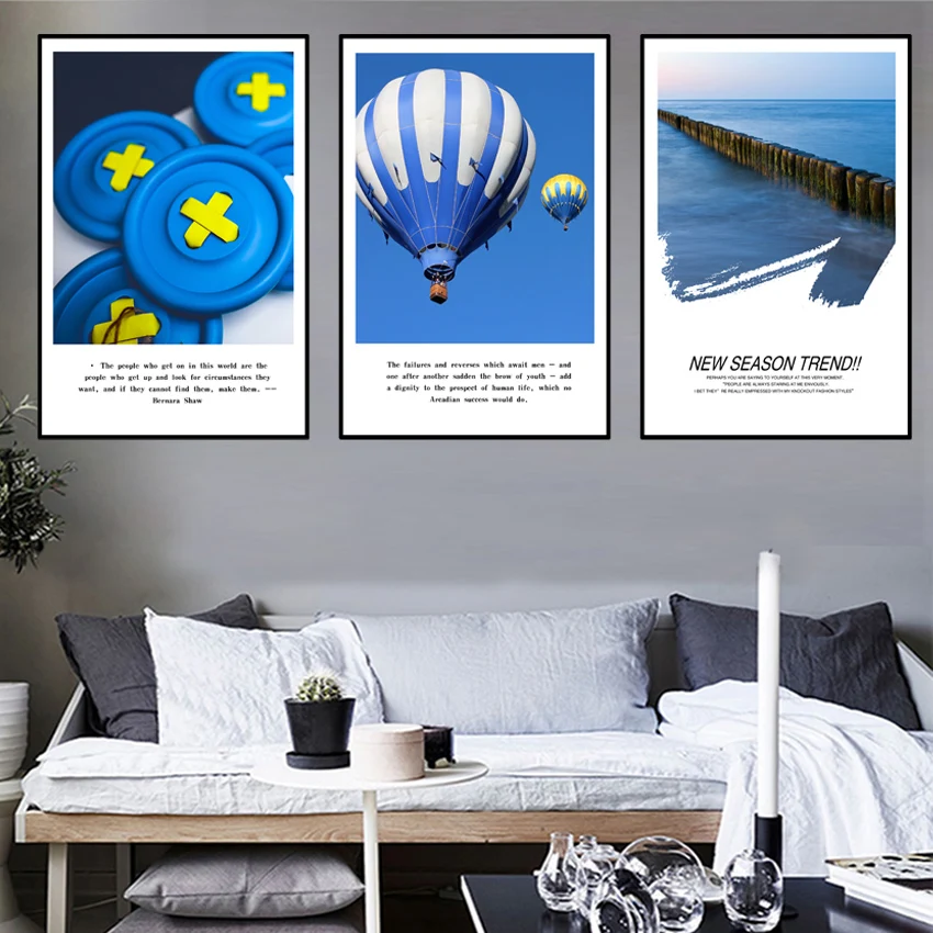 Nordic-Blue-Hot-Air-Balloon-Sea-Posters-And-Prints-Canvas-Painting-Unframed-Wall-Pictures-For-Living