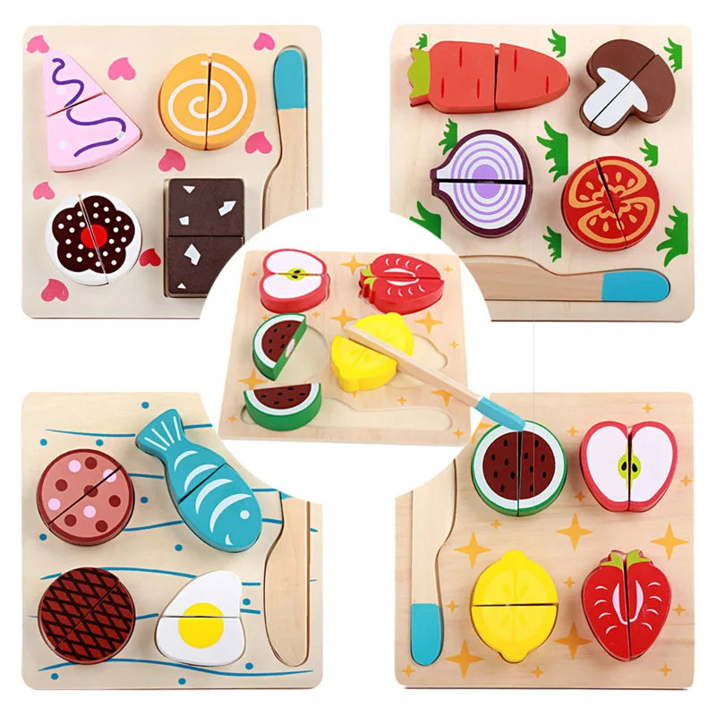 

Wooden Kids Kitchen Toys Diy 3D Play Puzzle Mini Fruit Vegetables Ice Cream Fake Food Toy Girls Boys Cutting Educational Toys