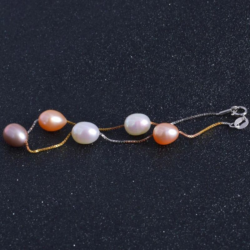 ASHIQI подлинный 925 пробы серебряный браслет на цепочке, натуральный пресноводный браслет с жемчужными подвесками для женщин подарок