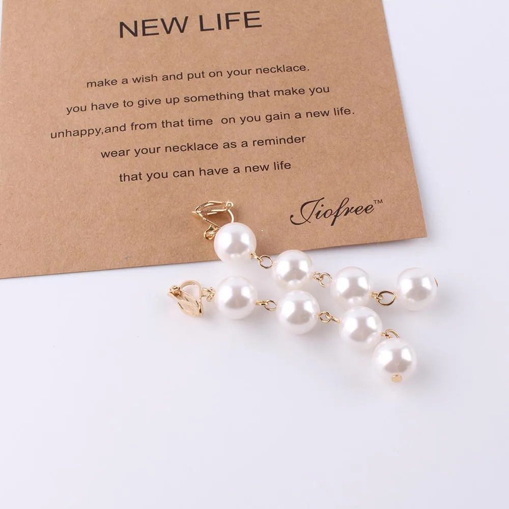 Fashion imitation pearl Bohemian OL temperament Long earring clips no pierced retro long section tassel female earrings jewelry ear clip earrings clip earrings ear clip