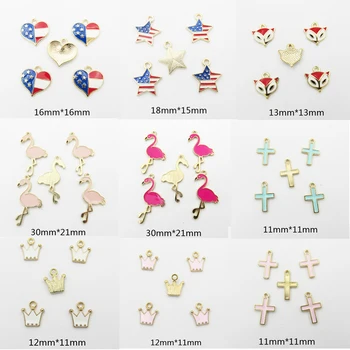 

( Choose Design First ) Each Style 30pcs/bag Full Enamel Small Crown,Cross,flamingo Small Charm Pendant